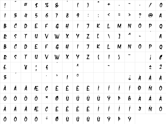 Avaca Davra Regular  glyph index