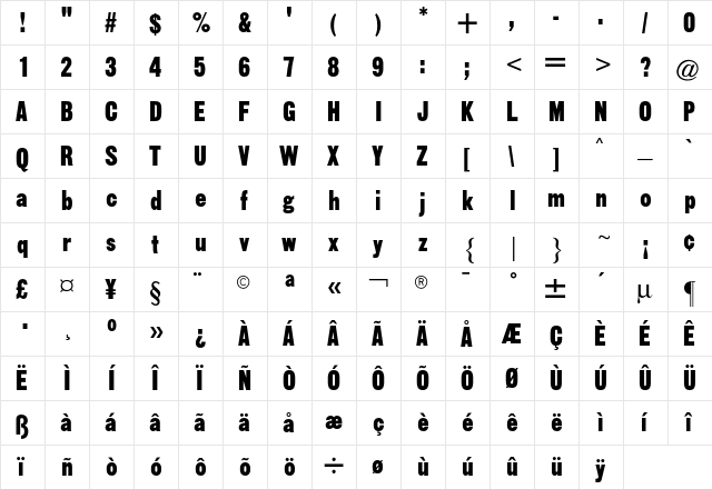 Gothic CG No4 Regular  glyph index