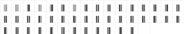 Code39QuarterInch Regular  glyph index