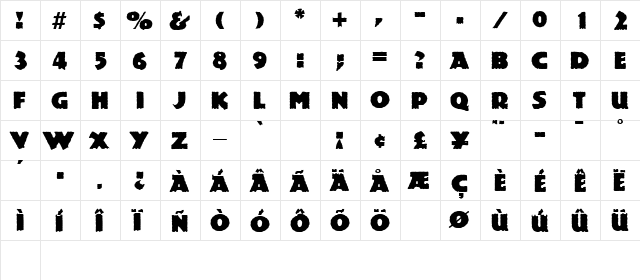 Publicity Regular  glyph index