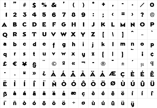 MarioBecker-Heavy Regular  glyph index