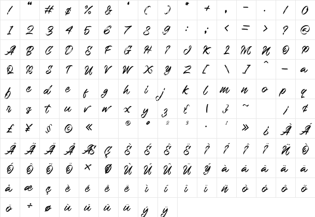 Western Regular  glyph index