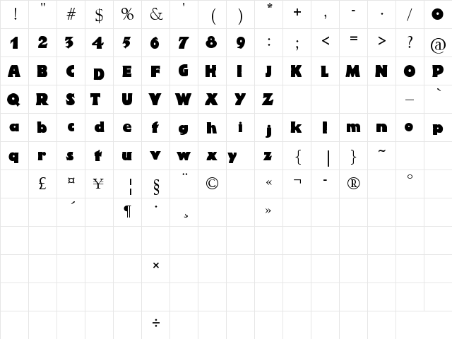 Fat Lady by Marta van Eck Regular  glyph index