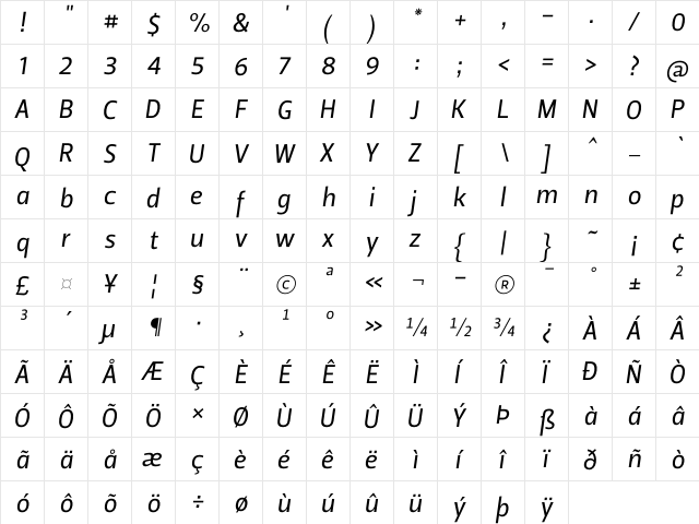 Leitura Sans Italic 2  glyph index