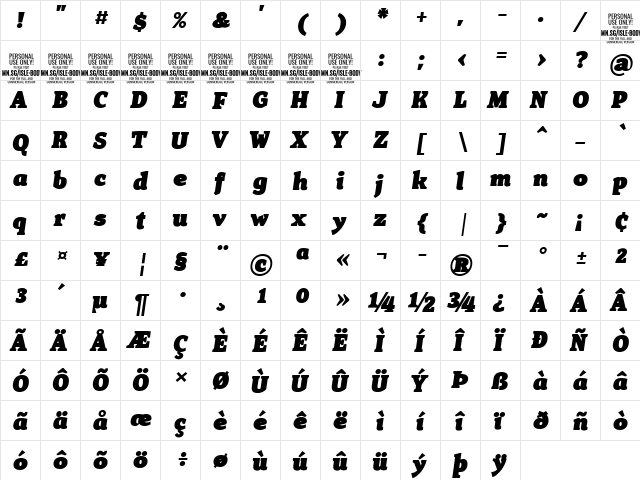 Isle Body PERSONAL USE Black Italic  glyph index