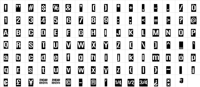 Trashbox Regular  glyph index