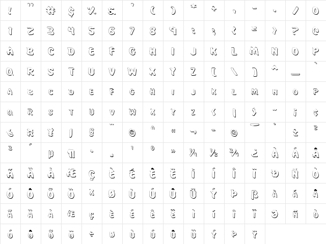 Miss Amanda Shadow Shadow  glyph index