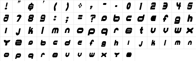 MKUltraCondensed Italic  glyph index