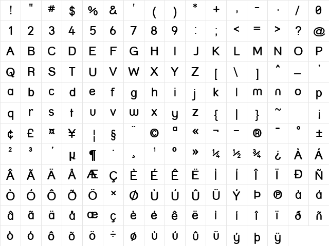 Street  SemiBold Regular  glyph index