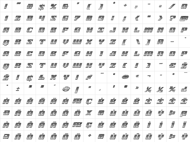 21 Gun Salute Chrome Italic Italic  glyph index