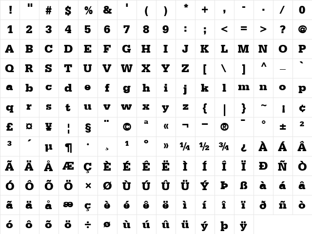 Serifa75-Black Black  glyph index