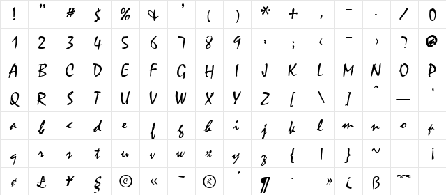 FFX Handwriting Regular  glyph index