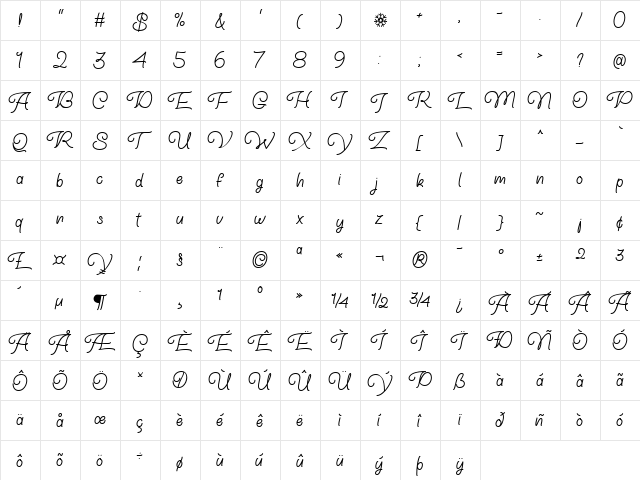 Winter Wunsch Regular  glyph index