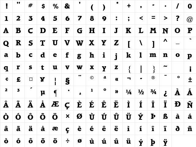 Bramley Std Extra Bold  glyph index