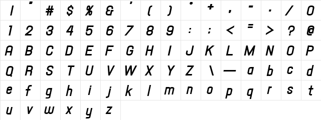 Hallandale Text Bold Italic JL Regular  glyph index