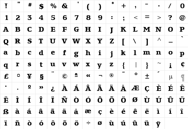 EquestrienneBold Roman  glyph index