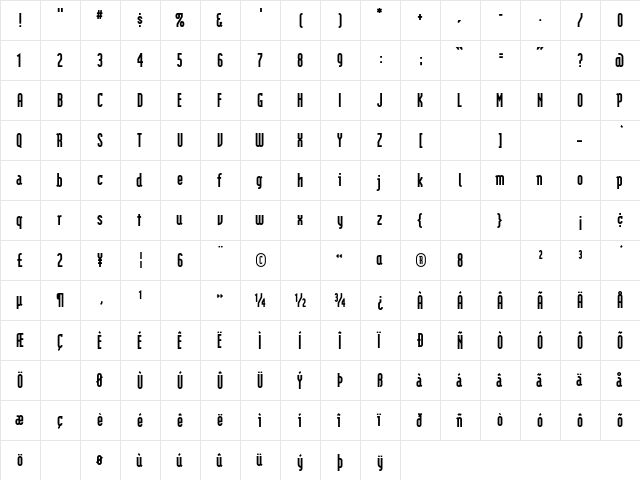 ModulaBlack Medium  glyph index
