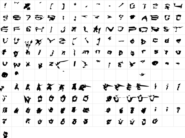Brunk Regular  glyph index