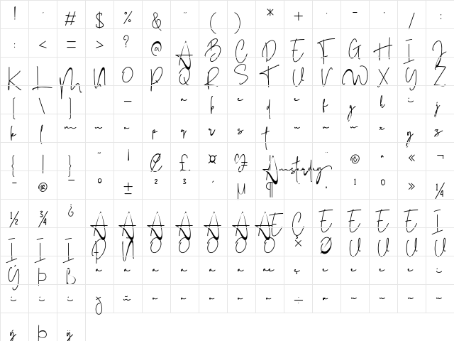 Amsterday Regular  glyph index