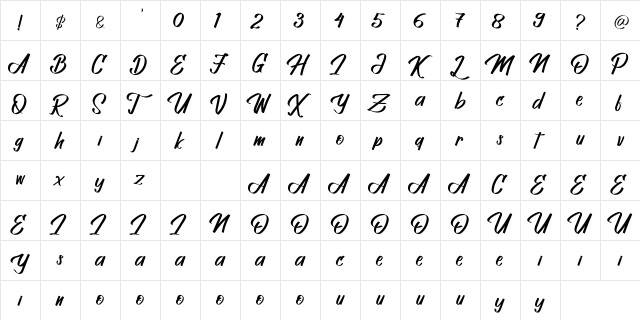 Alondria Bepah Regular  glyph index