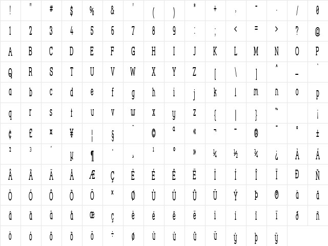 Street Corner Slab Narrower Regular  glyph index