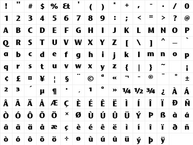 Mosquito Formal Std Black  glyph index