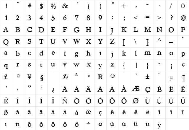 TCAdministerHandtooled Roman  glyph index