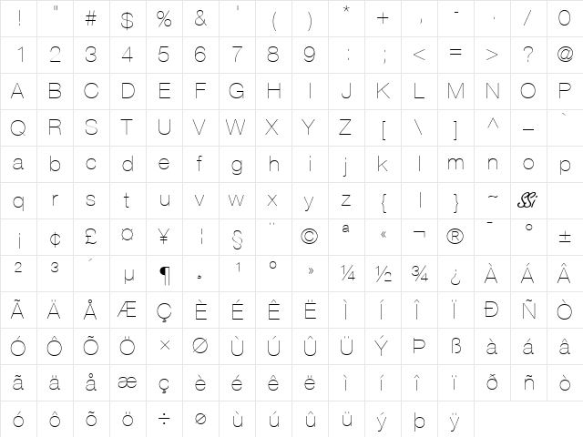 Context Reprise Light SSi Extra Light  glyph index