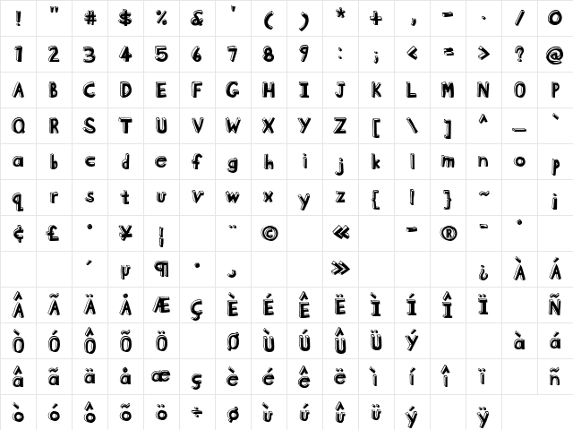 BlockheadBlackFace Regular  glyph index