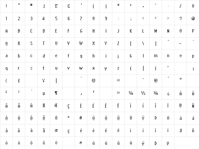 EmperorEight Regular  glyph index
