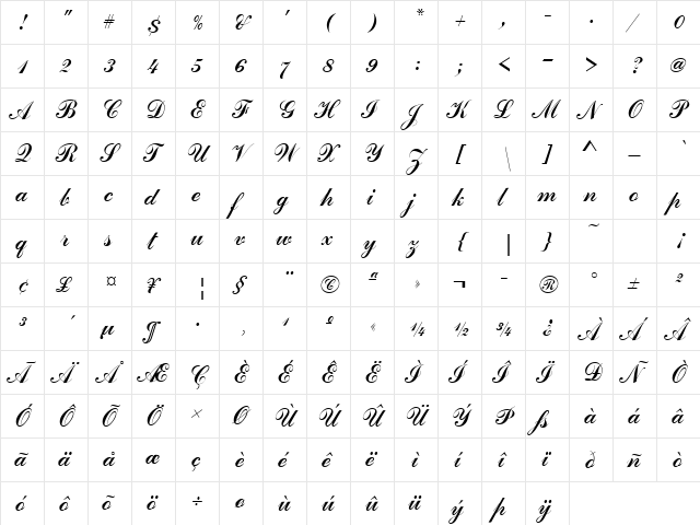 Commercial Becker Script Join Regular  glyph index