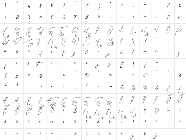 Mauthy Ghoise Regular  glyph index