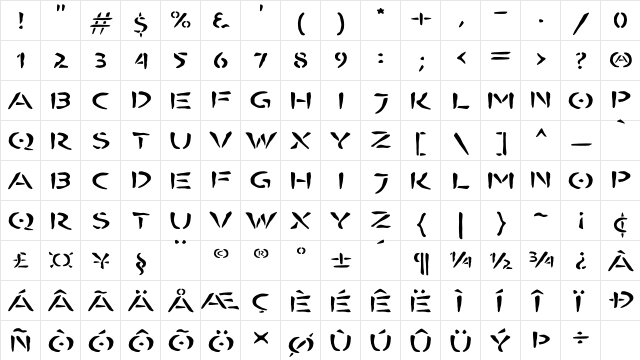 BOMBORA Regular  glyph index
