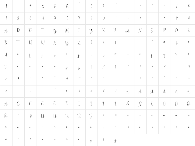 Sebbastian Regular  glyph index