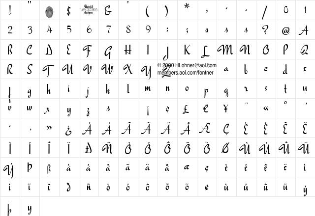 Famous Label Regular  glyph index