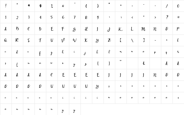 Hottestday Regular  glyph index