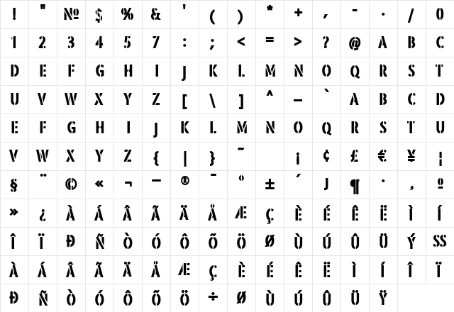 Platoon Black  glyph index