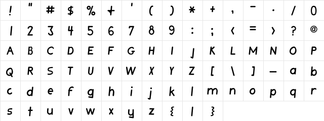 AquilliaComicHa Regular  glyph index