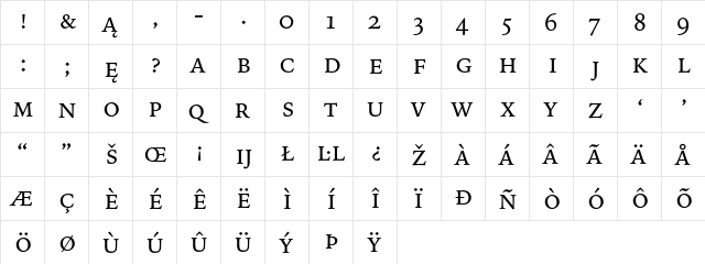 Bitstream Iowan Old Style Small Cap  glyph index