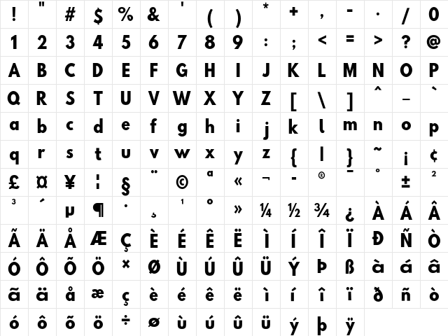 Hussar BdSuprCon  glyph index