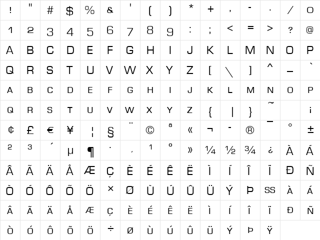 MicroSquare-Caps Regular  glyph index