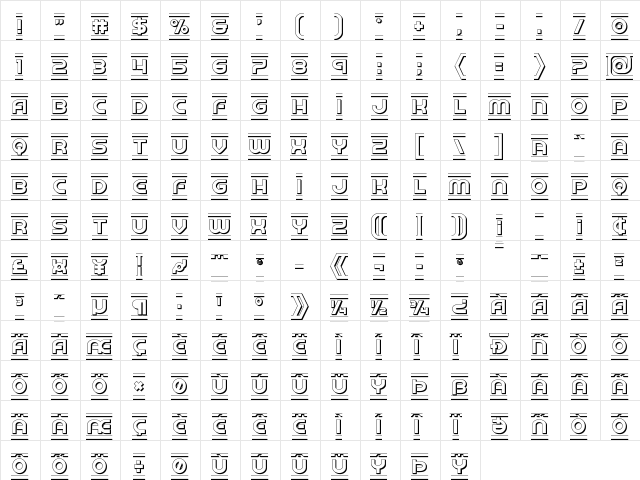 Barcade 3D Regular  glyph index