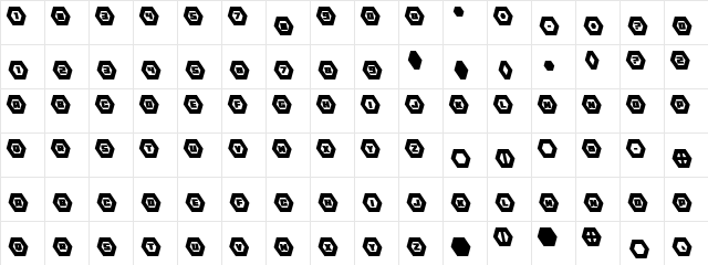 HeXkEy Leftalic Regular  glyph index