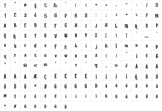 Hair Regular  glyph index