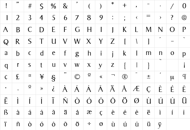 Sigvar-Serial-Light Regular  glyph index
