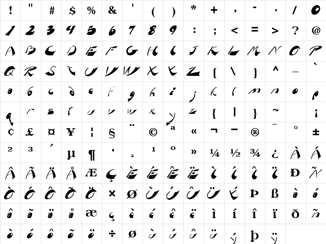 Pegasus Regular  glyph index
