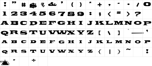 Poncho Regular  glyph index