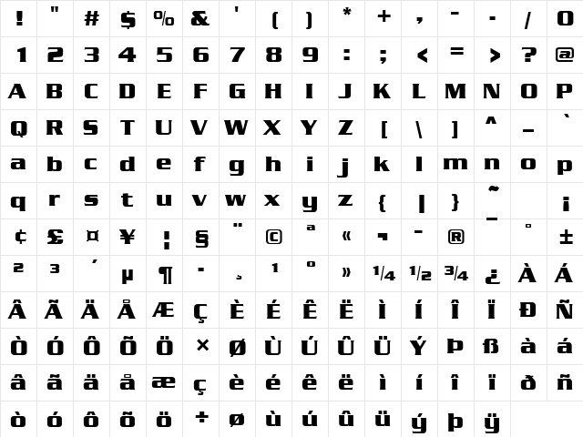Serpentine Becker Regular  glyph index