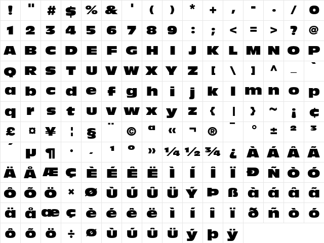 AntiqueOlive Regular  glyph index