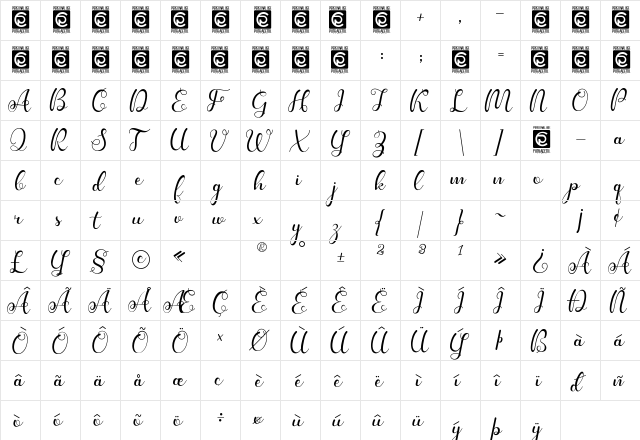 Kanaya Personal Use Regular  glyph index